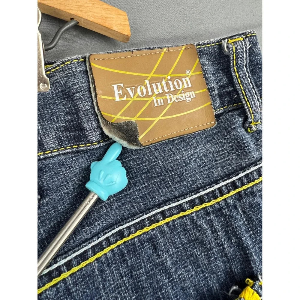 Evolution In Design Denim Shorts Mens 48 Blue Baggy Embroidered Y2K Streetwear